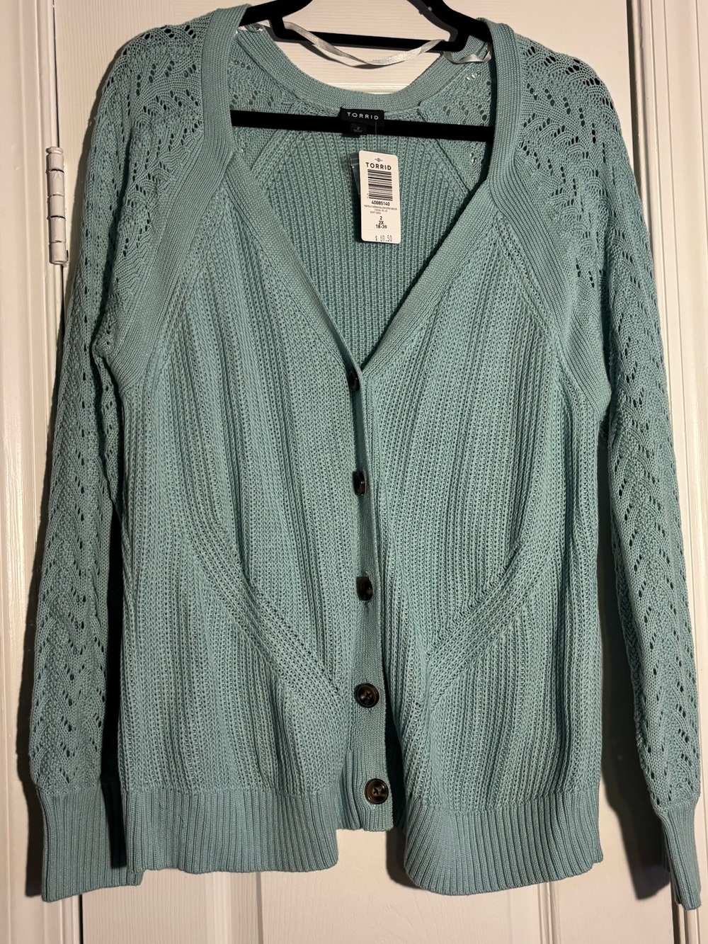 BNWT Blue Pointelle Knit Button-Front Cardigan Sweater size 2